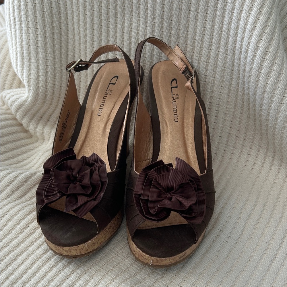 CL by Laundry Dark Brown Floral Wedges
